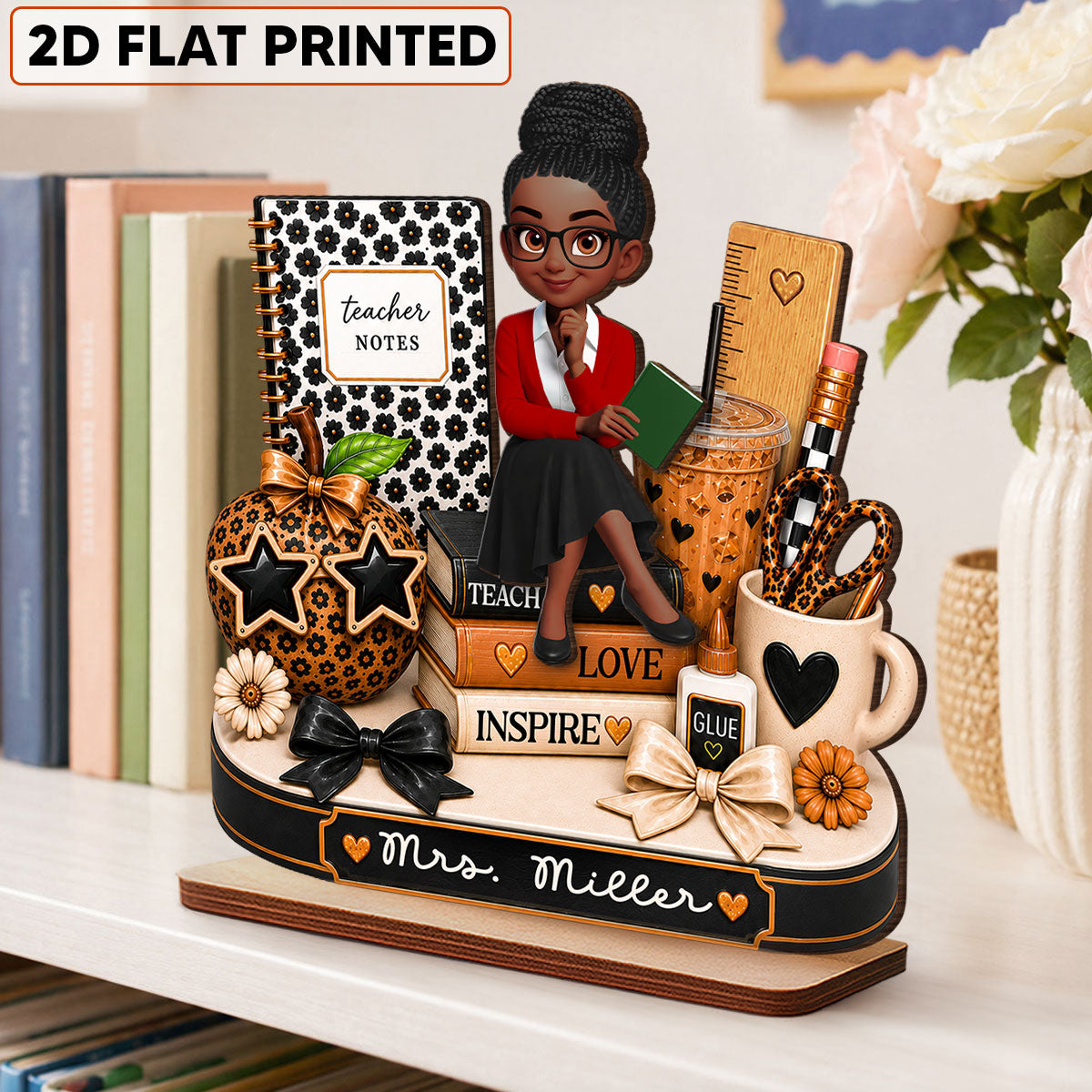 Leopard Style Teacher Life - Personalized 2-Layered Wooden Plaque - Back To School Gift For Teacher, Classroom Decor