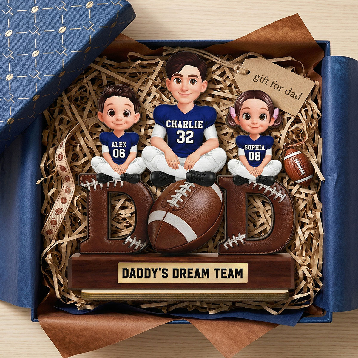 American Football Daddy's Dream Team - Personalized 2-Layered Wooden Plaque -  Gift For Dad