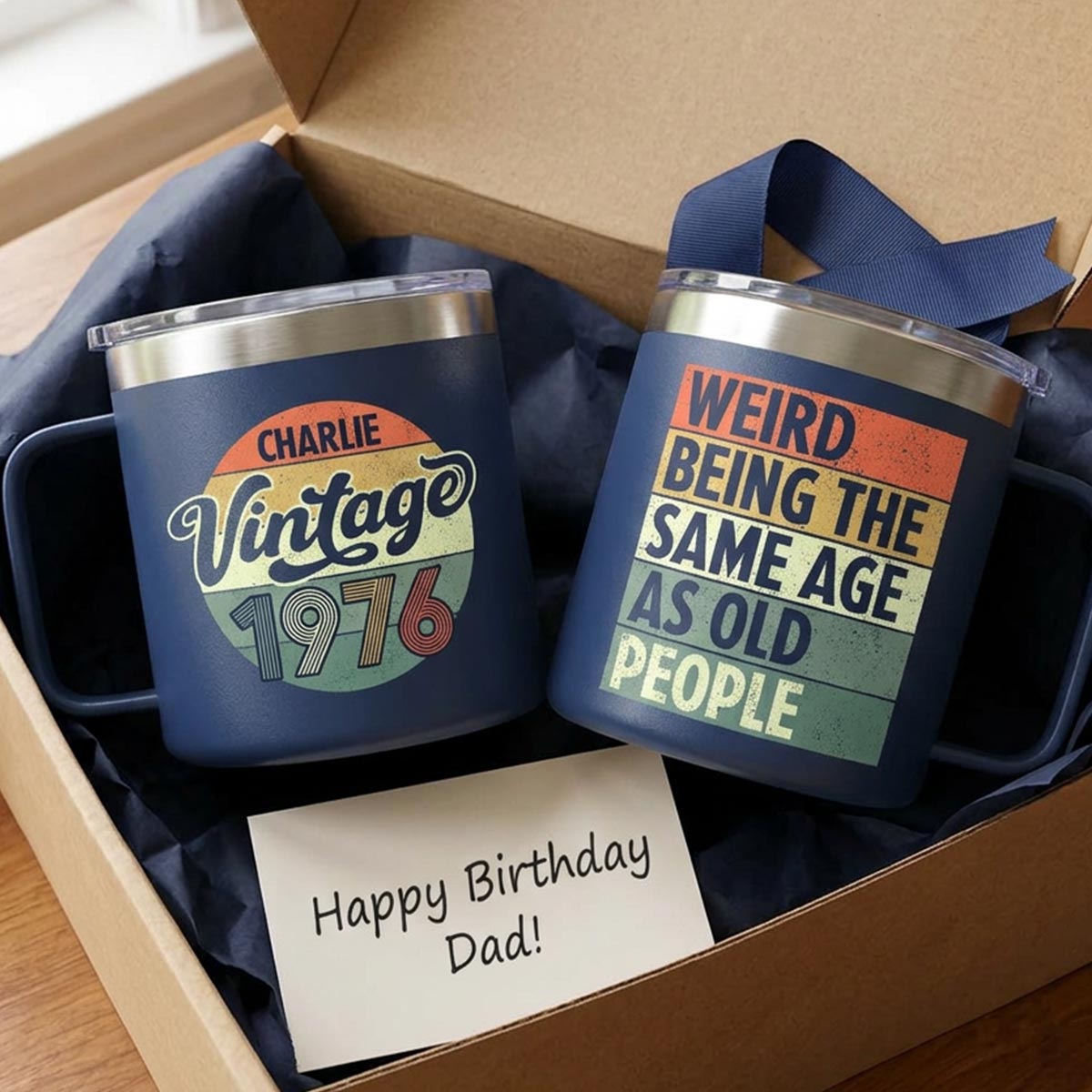 Weird Being The Same Age As Old People Vintage Style - Personalized Stainless Steel Tumbler With Handle - Funny Birthday Gift