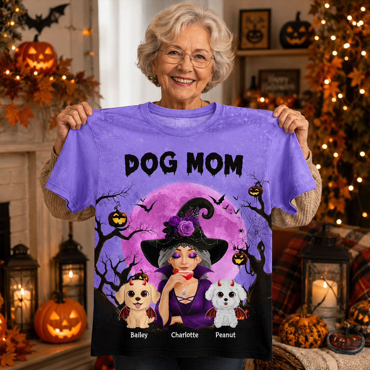 Halloween Theme Spooky Dog Mom Witch - Personalized Shirt - Halloween Gift For Dog Lovers