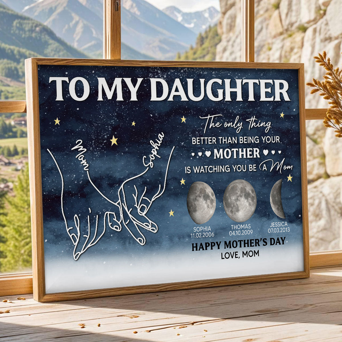 To My Daughter Mom And Daughter Custom Birthdate Moon Phase - Personalized Poster - Mother's Day Gift For Daughter