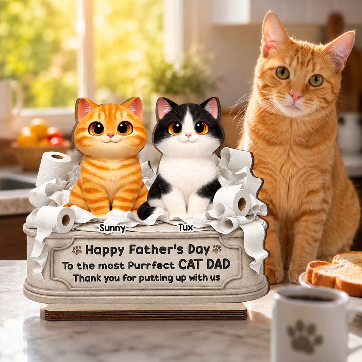 Toilet Papers Cute Fluffy Cats Happy  Thanks For Putting Up With Us - Personalized 2-Layered Wooden Plaque - Funny  Gift For Cat Dad, Cat Lovers
