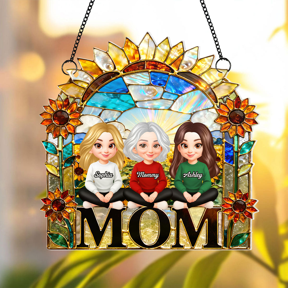 Mom And Children Sunflower - Personalized Suncatcher - Heartfelt Mother's Day Gift for Mom