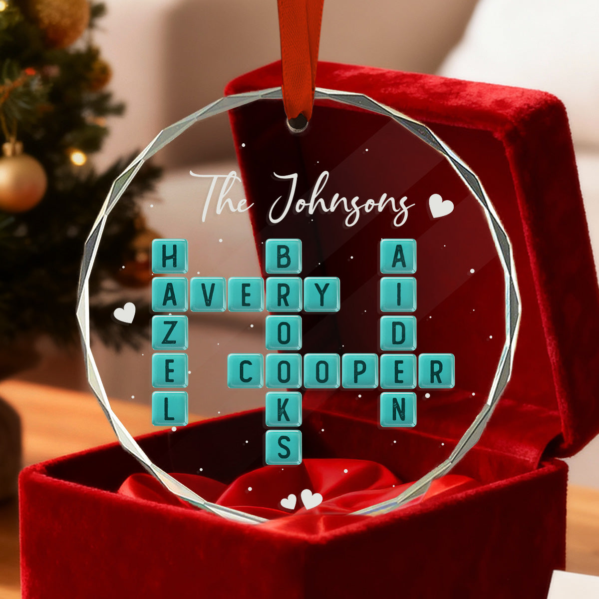 The Family Sea Glass 3D Inflated Effect Crossword Puzzle Art - Personalized Glass Ornament - Christmas Decor For Family, Friends