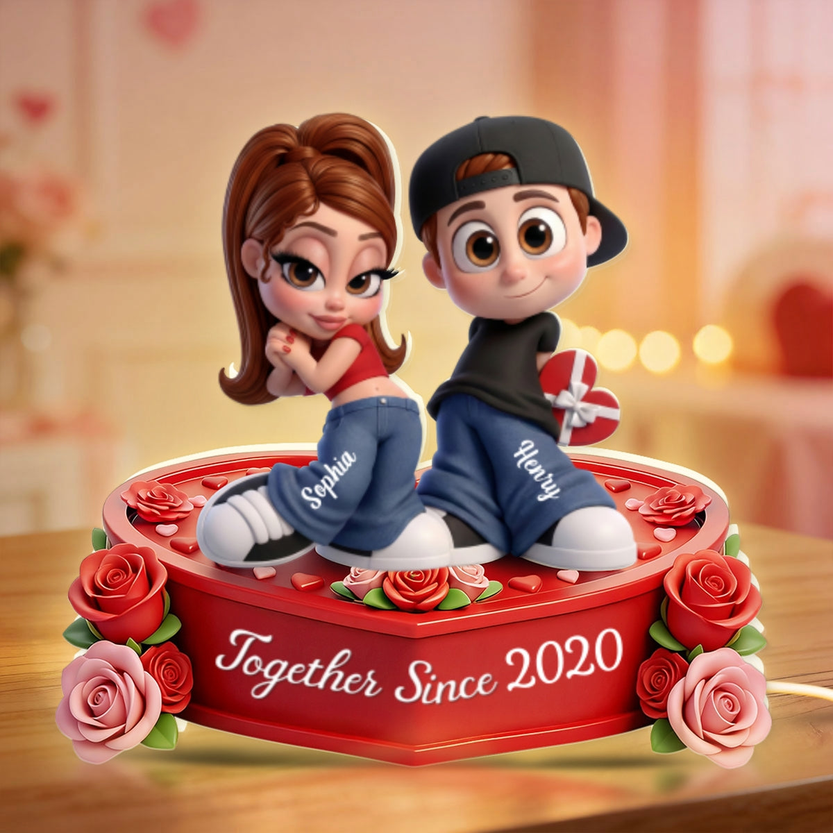 Y2K Couple 3D Cartoon Effect - Personalized Light Box - Sentimental Valentine's Day Gift for him, for her