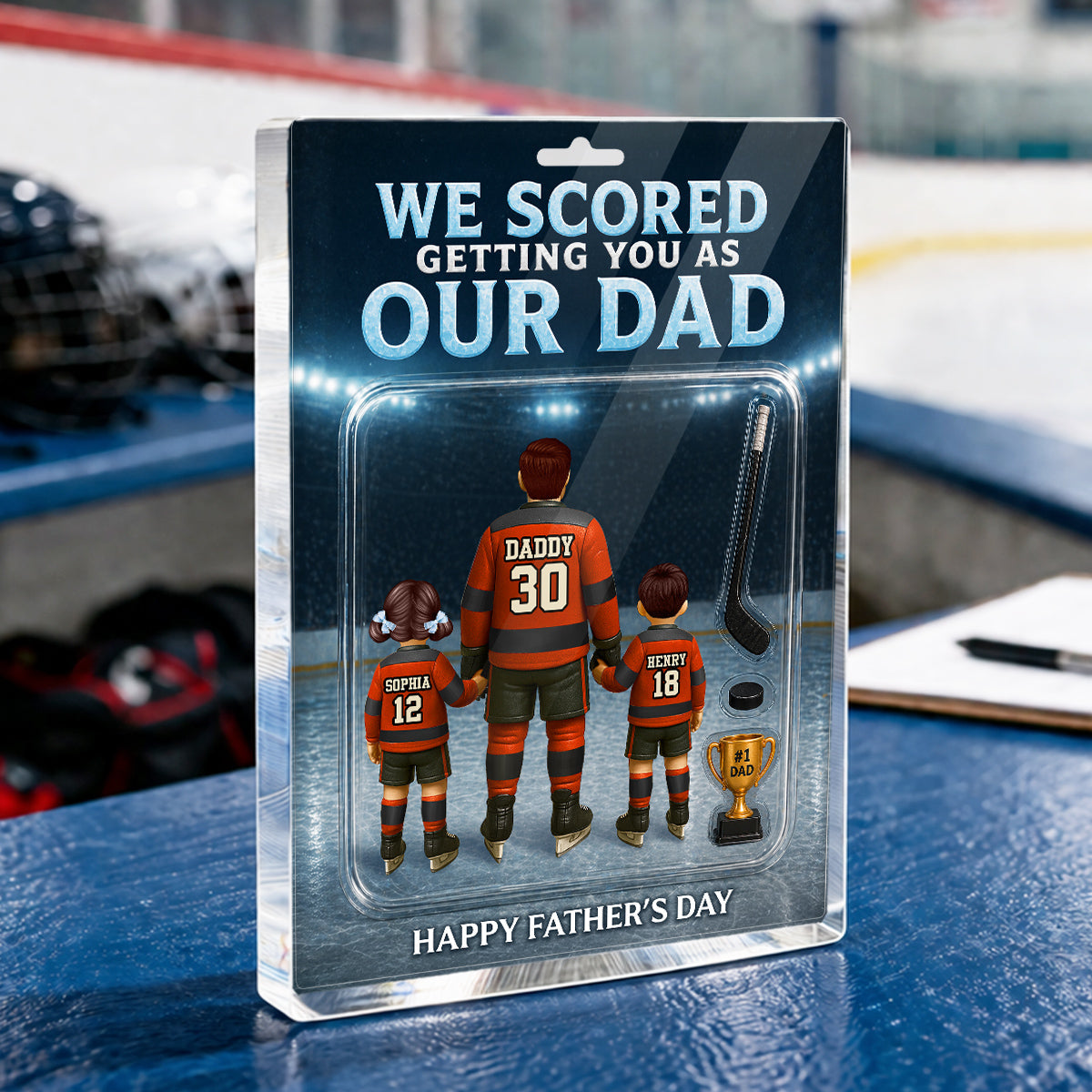 Hockey Dad We Scored Getting You As Our Dad - Personalized Acrylic Block Plaque -  Gift For Hockey Dad, Husband
