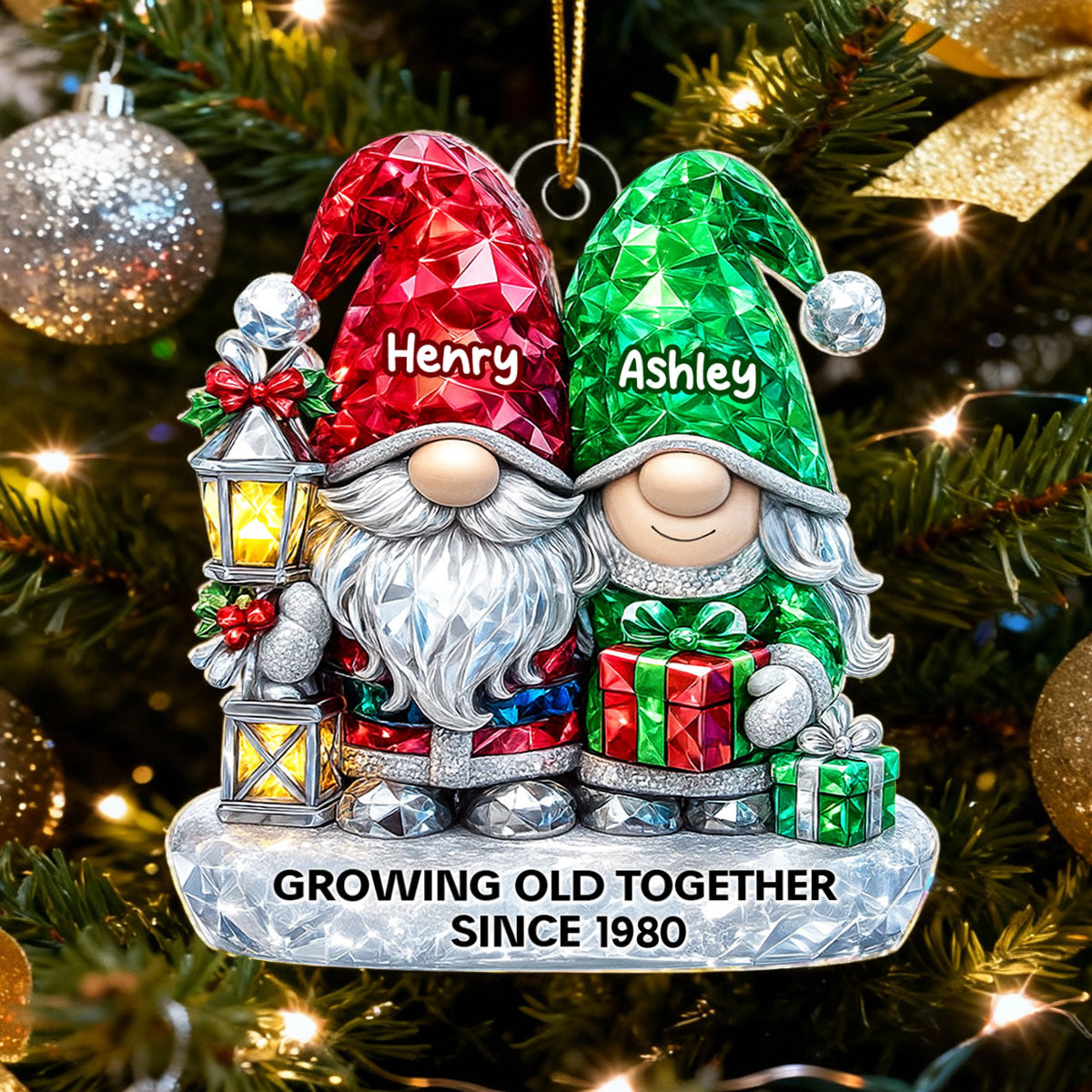 Gnome Couple 3D Crystal Effect - Personalized Acrylic Ornament - Christmas Gift for Couple