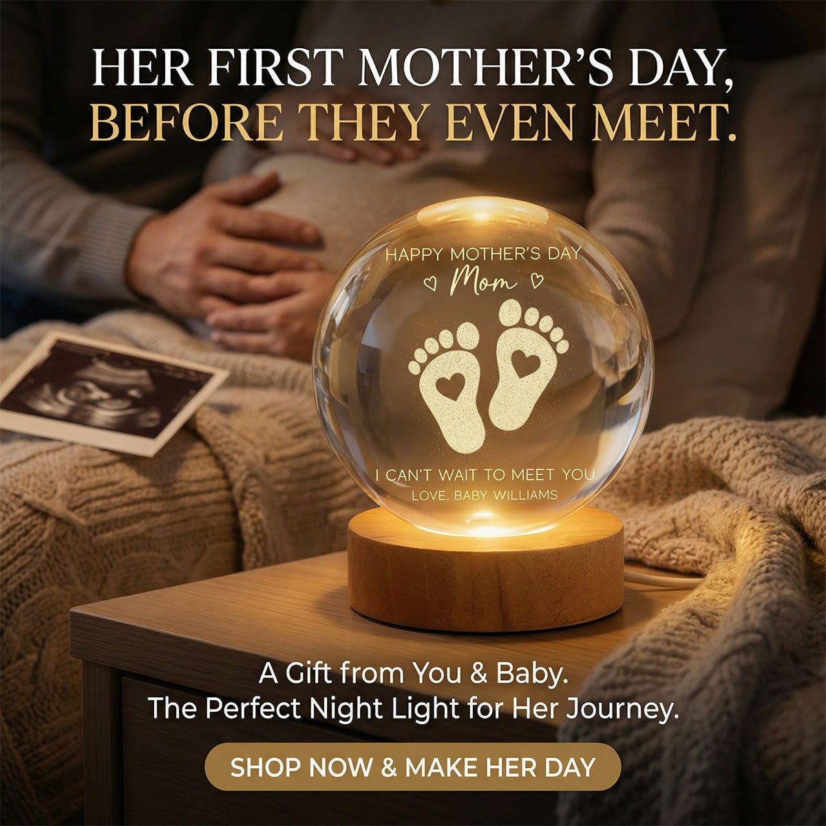 Happy Mother's Day From The Bump - Personalized Crystal Ball LED Night Light - First Mother's Day For Pregnancy Mom