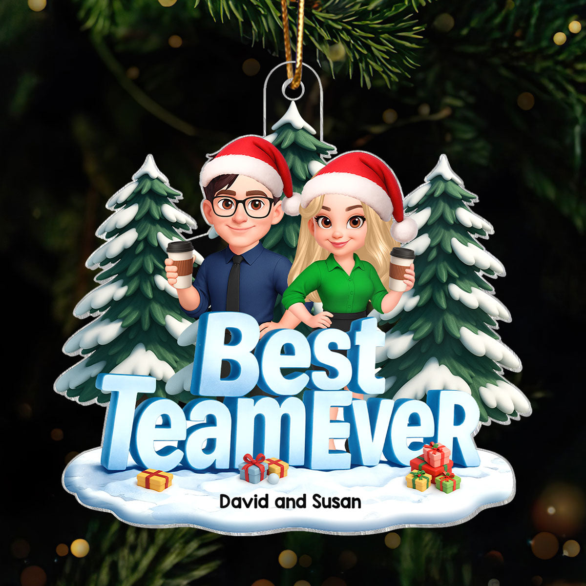 Best Team Ever in Winterwonderland 3D Effect - Personalized Acrylic Ornament