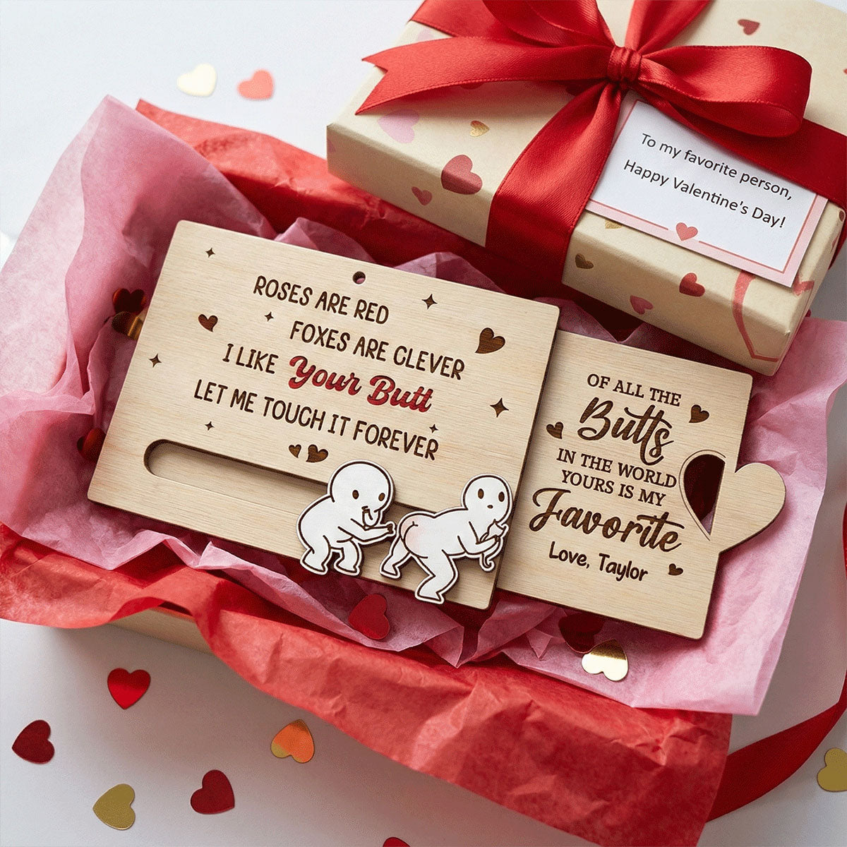 I Like Your Butt Funny Inappropriate Couple - Personalized Wooden Slider Ornament - Valentine's Day Gift For Him, For Her
