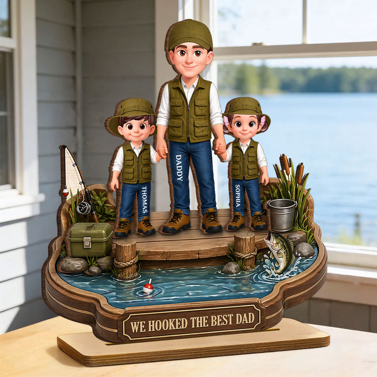 Dad's Little Fishing Partners - Personalized 2-Layered Wooden Plaque - Heartfelt Gift For Fishing Dad, Gift For Husband