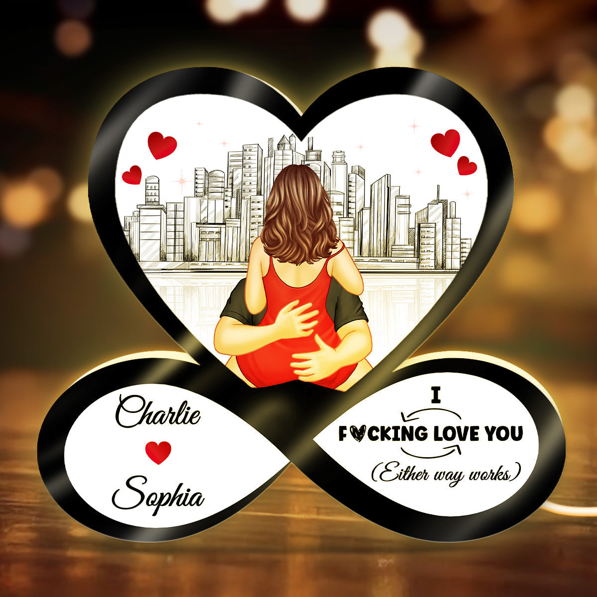 Skyline Infinity Heart Funny Romantic Couple - Personalized Light Box - Gift For Couple