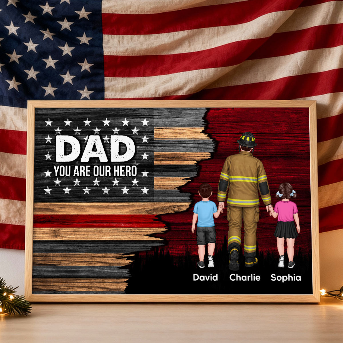 Firefighter Half Thin Red Line Flag Dad Grandpa - Personalized Poster - Father's Day Gift For Dad, Grandpa