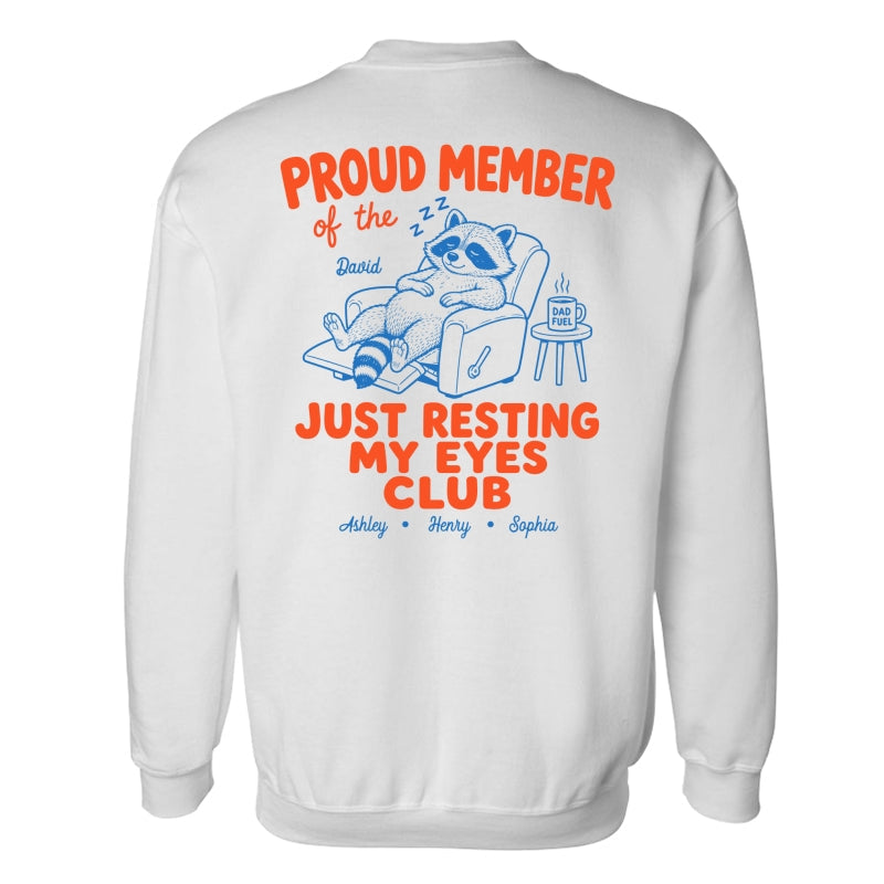 Retro Funny Raccoon Dad - Just Resting My Eyes Club - Personalized Shirt - Father's Day Gift for Dad, Grandpa