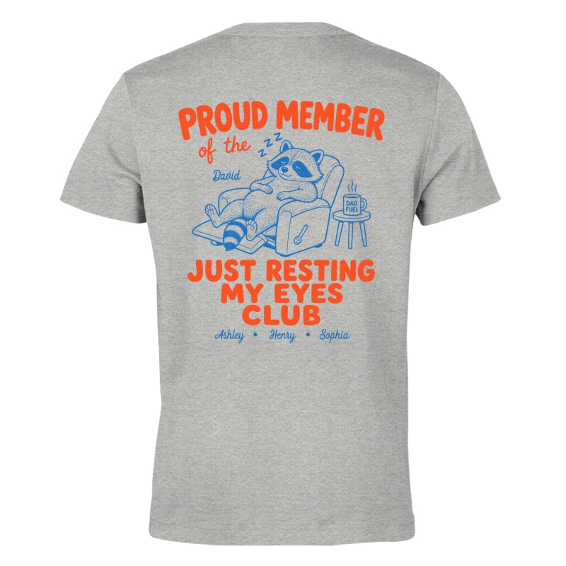 Retro Funny Raccoon Dad - Just Resting My Eyes Club - Personalized Shirt - Father's Day Gift for Dad, Grandpa