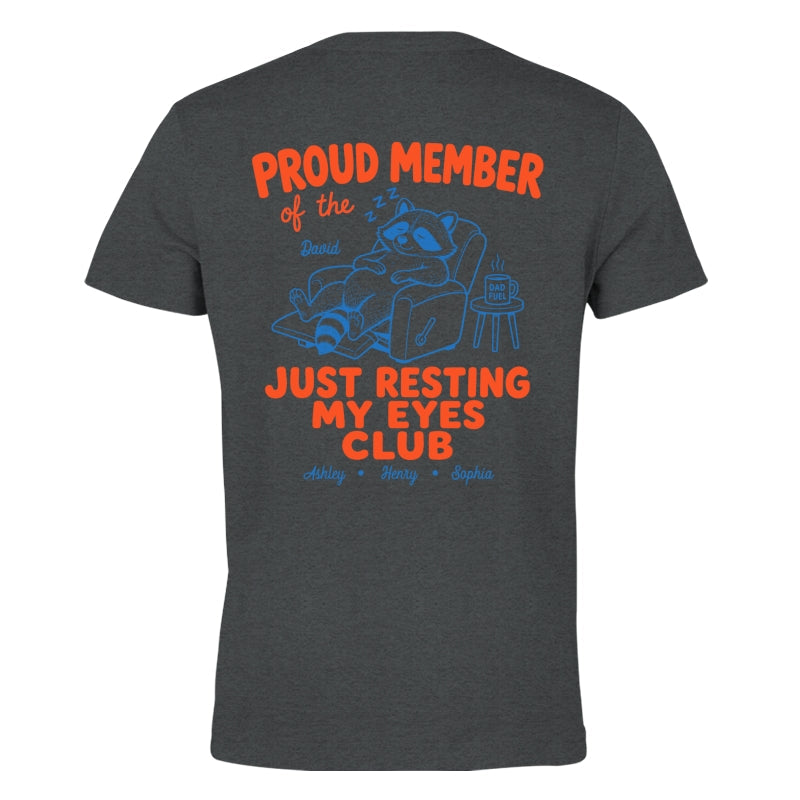 Retro Funny Raccoon Dad - Just Resting My Eyes Club - Personalized Shirt - Father's Day Gift for Dad, Grandpa