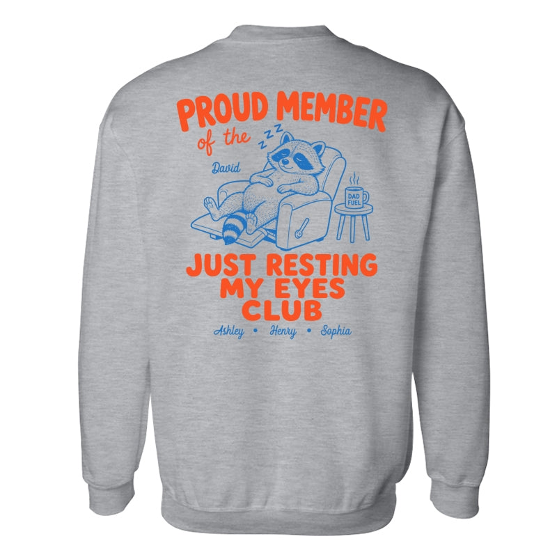 Retro Funny Raccoon Dad - Just Resting My Eyes Club - Personalized Shirt - Father's Day Gift for Dad, Grandpa
