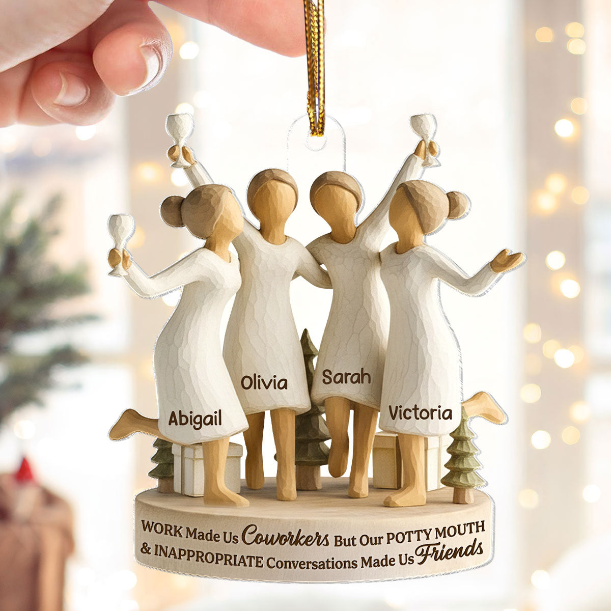 Work Made Us Coworkers - Personalized Acrylic Ornament - Funny Christmas Gift for Coworkers, Work Besties