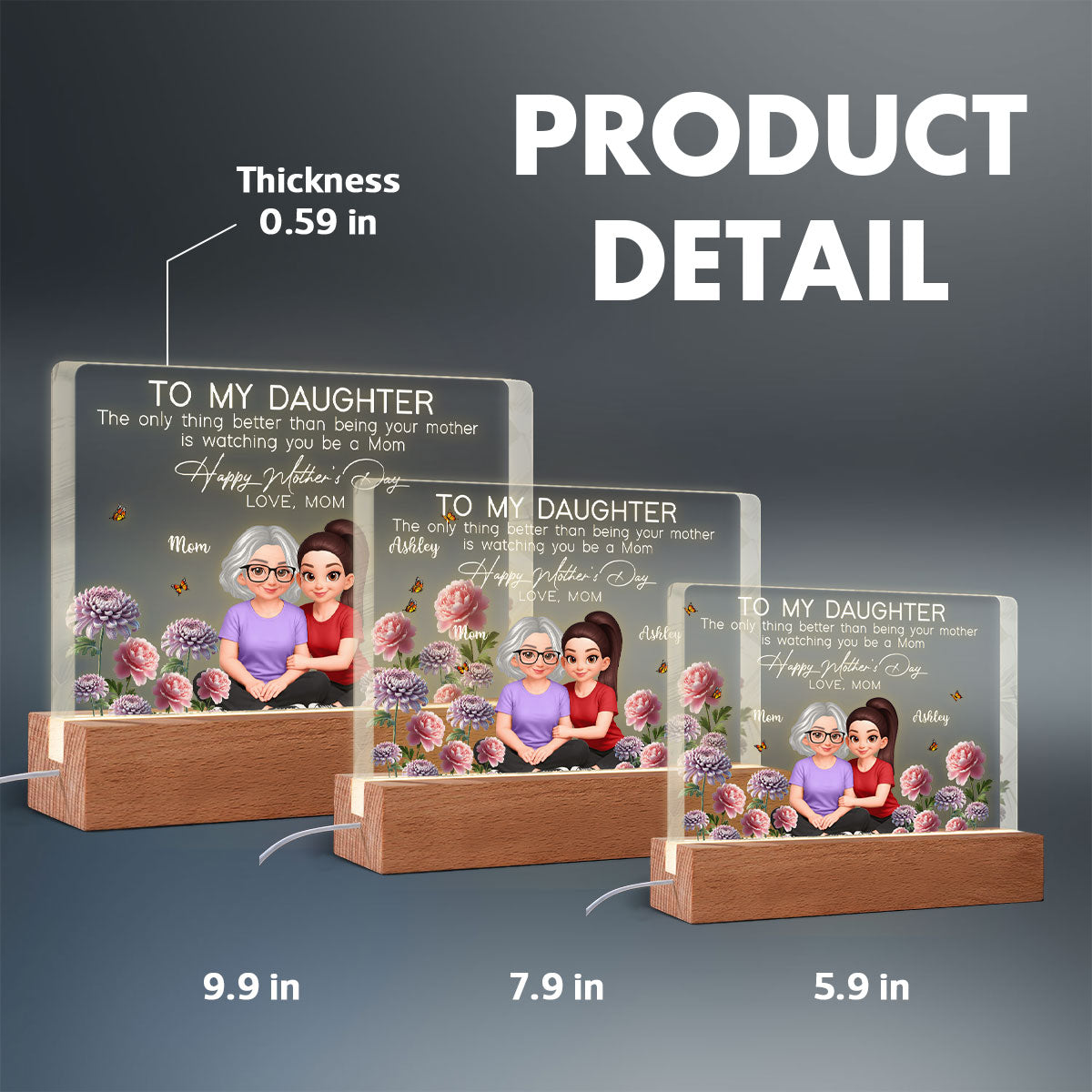 To My Daughter Happy Mother's Day Custom Birth Month Flower - Personalized Acrylic Block LED Plaque - Mother's Day Gift For Daughter