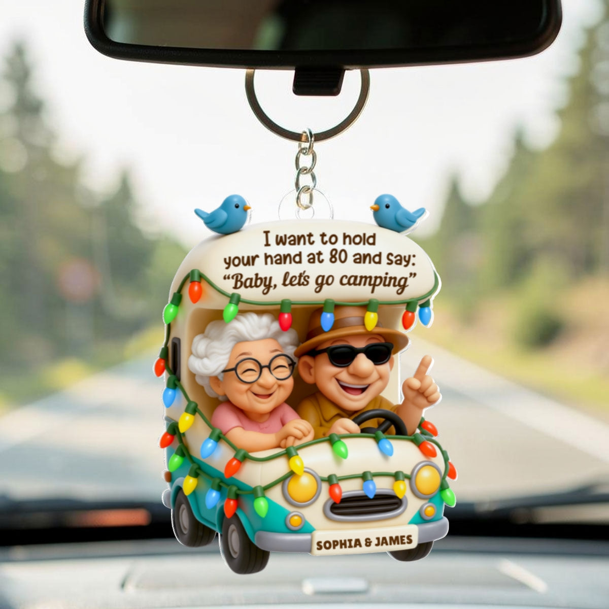 Old Couple Baby Let's Go Camping - Personalized Acrylic Keychain - Gift For Her, Gift For Him, Gift For Couple