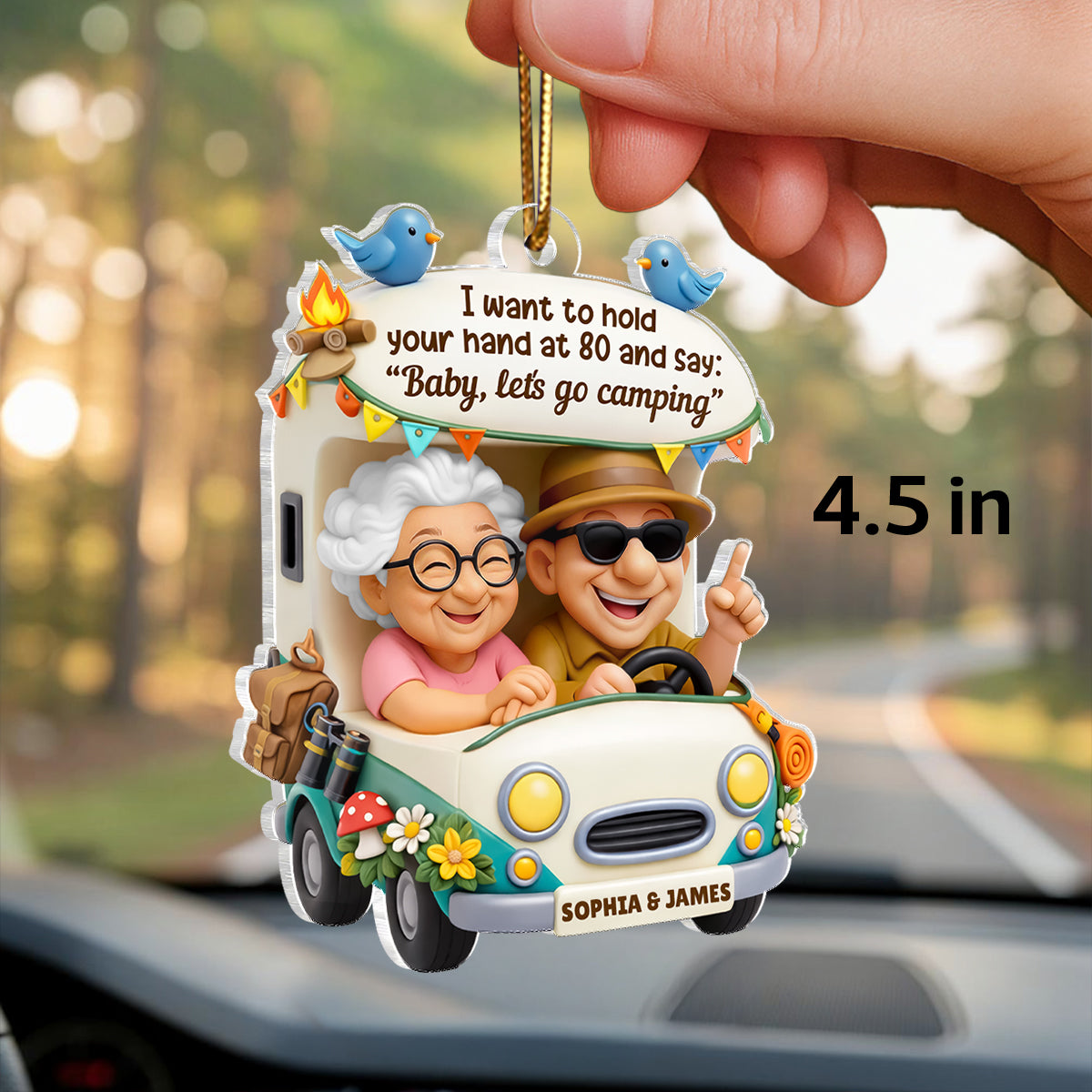 Baby Let's Go Camping Romantic Couple - Personalized Acrylic Car Hanger - Anniversary, Valentine's Day Gift, Gift For Him, Gift For Her