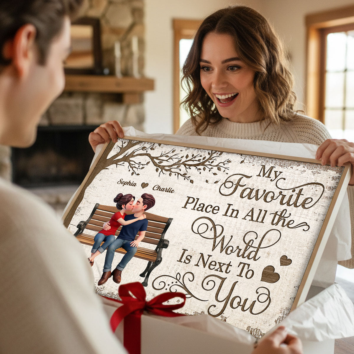 Eternal Love Couple Sitting Kissing Under Tree - Personalized Poster - Valentine's Day Gift For Couple