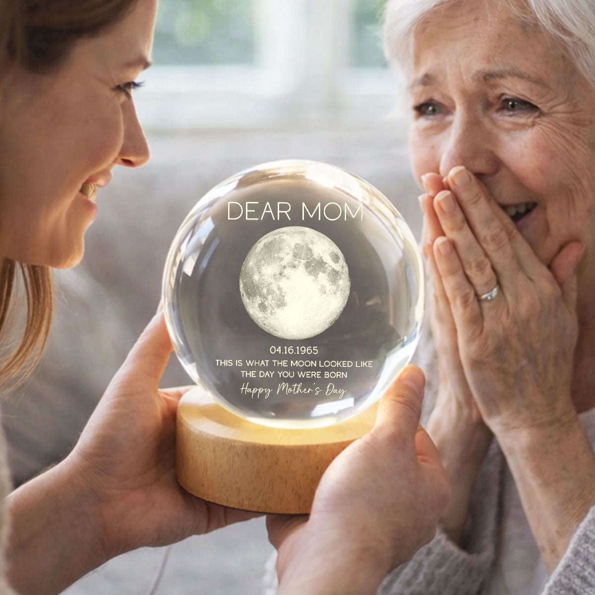 Dear Mom The Day You Were Born Custom Birth Moon Phase - Personalized Crystal Ball LED Night Light - Mother's Day Gift For Mom
