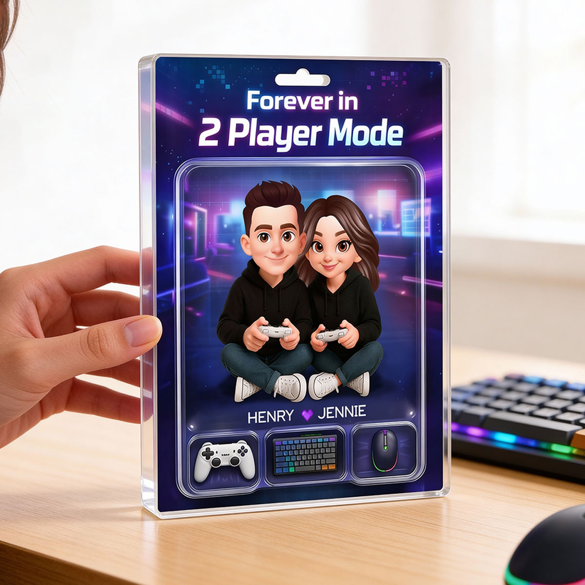 Forever In 2 Player Mode Gaming Couple - Personalized Acrylic Block Plaque - Heartfelt Valentine, Anniversary Gift For Gamers, For Him, For Her