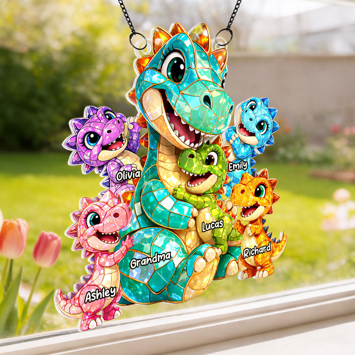 Dinosaur Grandma Grandkids - Personalized Suncatcher - Heartfelt Mother's Day Gift for Grandma, Mom, Wife