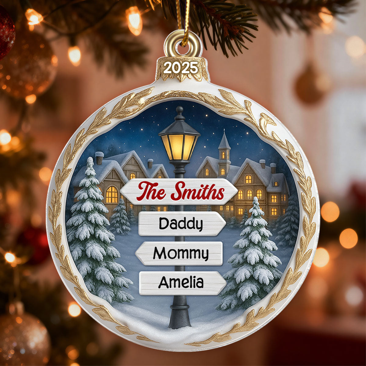 Custom Name Family Sign Post - Personalzied Acrylic Ornament - Christmas Gift for Family