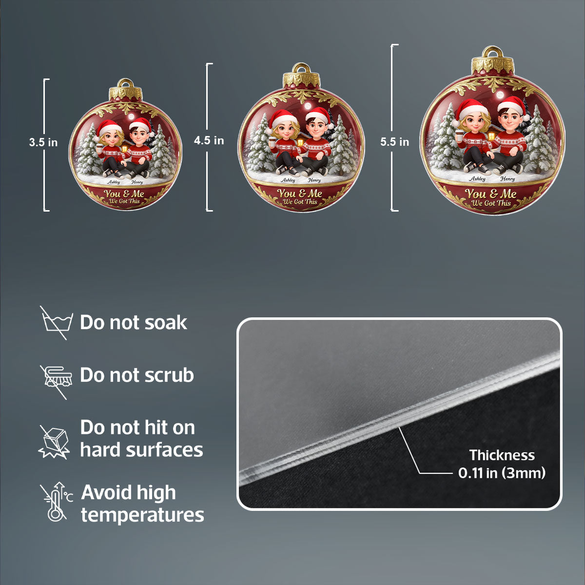 3D Effect Snow Globe Couple - Personalized Acrylic Ornament - Christmas Gift for him, Gift for her