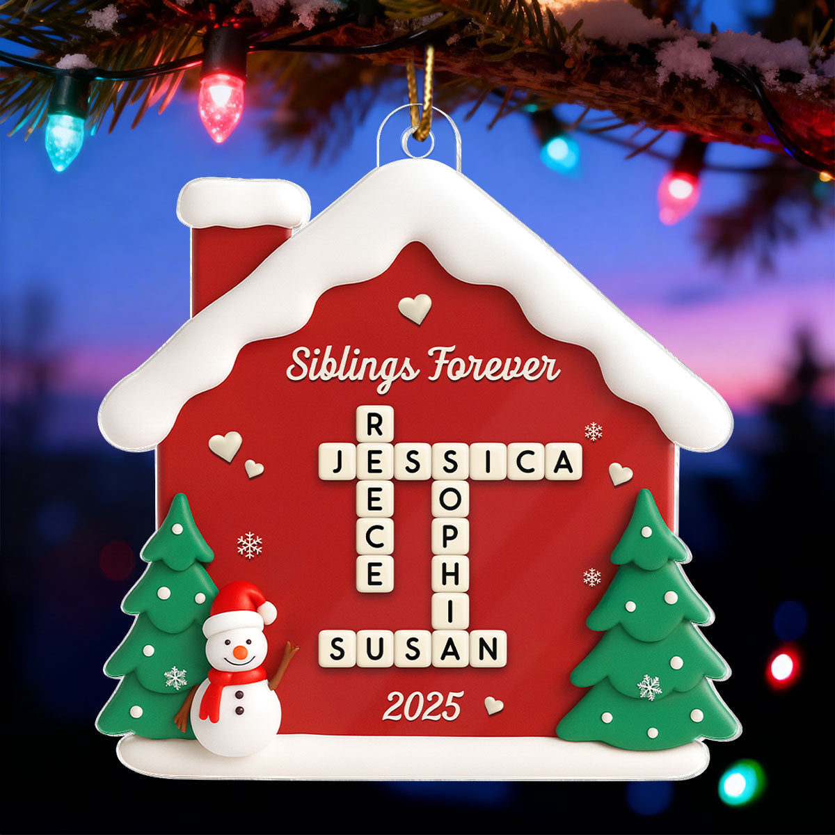 Siblings Forever Crossword Puzzle - Personalized Acrylic Ornament - Christmas Gift for Siblings