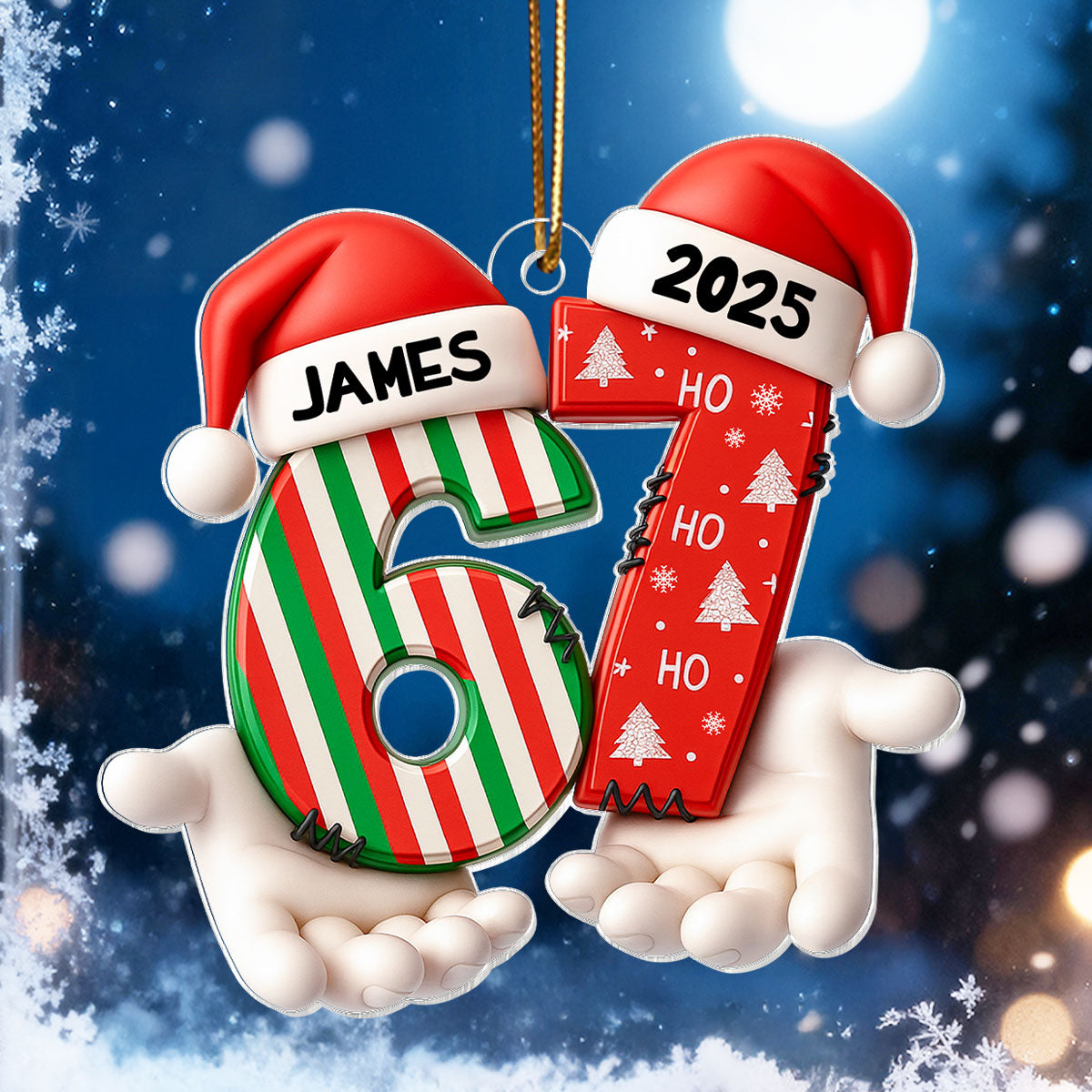 Custom Name Viral Trend Six Seven - Personalized Acrylic Ornament - Chistmas Gift for Kid, Grandkids