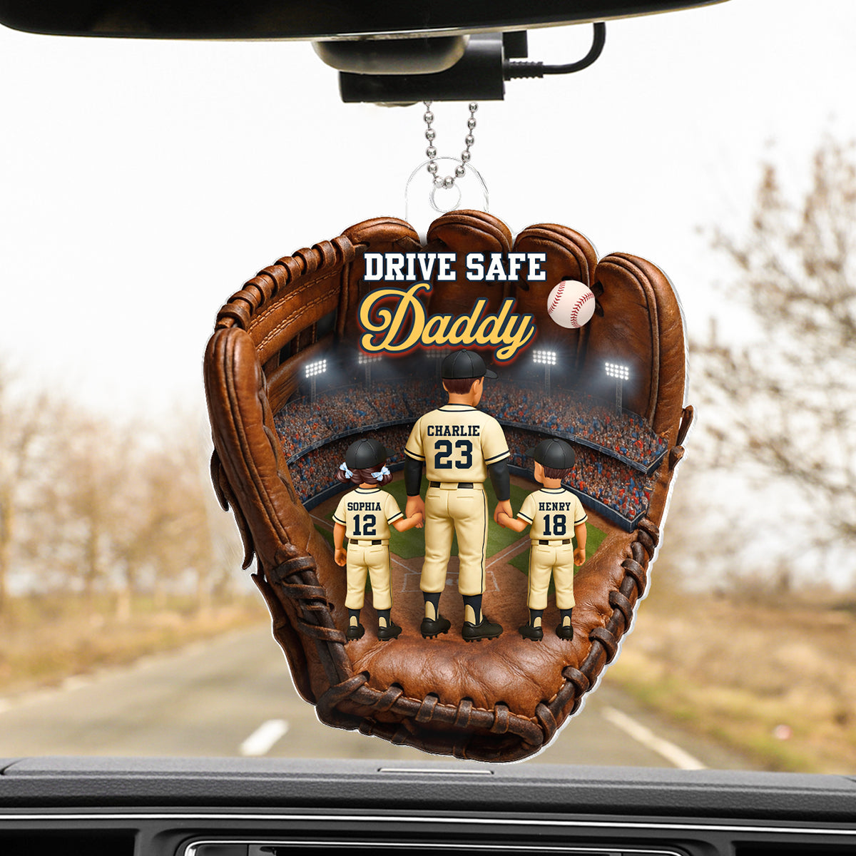 Drive Safe Daddy Baseball - Personalized Car Hanger - Father's Day Gift For Dad, Husband