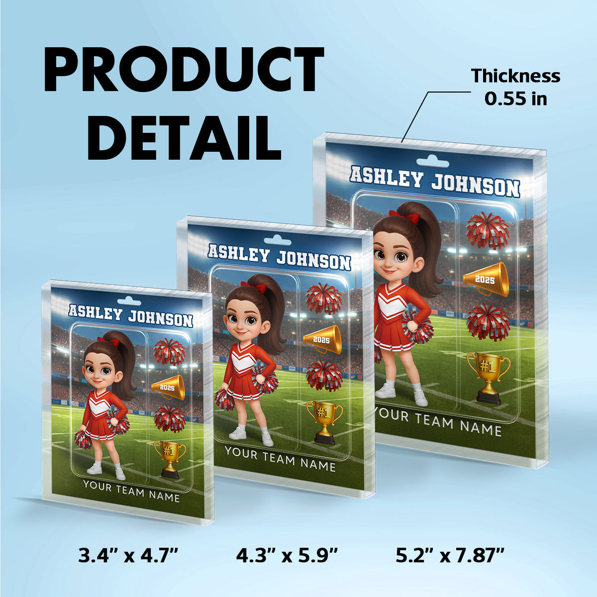 3D Effect Cheerleader Custom Figure Style - Personalized Acrylic Block Plaque - Christmas Gift For Cheerleaders, Granddaughter, Daughter