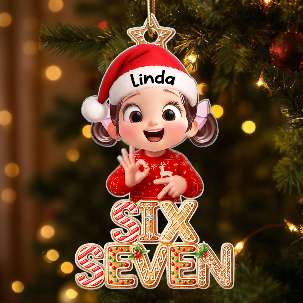 Funny Custom Six Seven 67 Gingerbread Pattern - Personalized Acrylic Ornament - Teen Slang Funny Tree Decor, Funny Teen Grandkid Gift