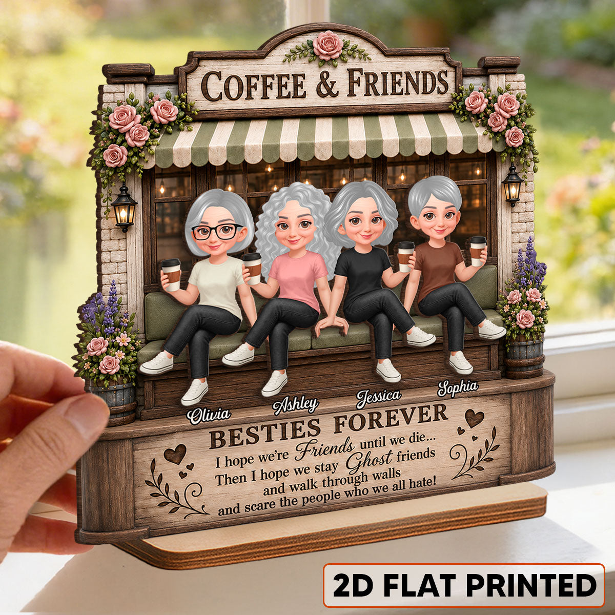 Besties Forever Coffeeshop Best Memories Together - Personalized 2-Layered Wooden Plaque - Birthday Gift, Gift For Best Friends