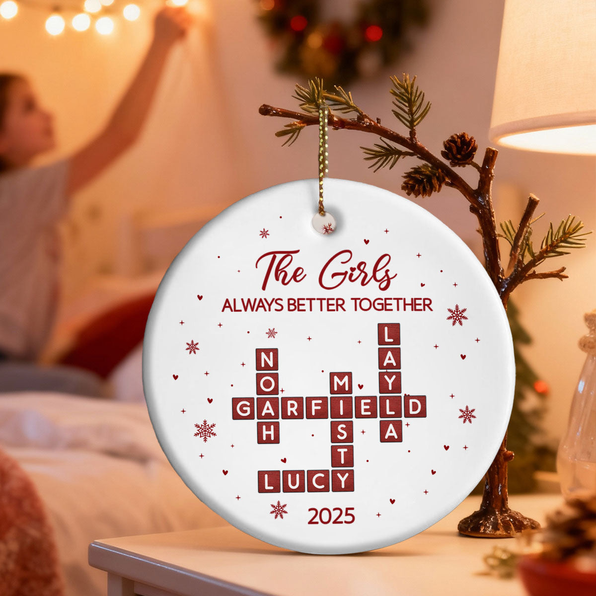 The Girls Always Better Together Festive Crossword Puzzle Art - Personalized Ceramic Ornament - Christmas Gift For Besties