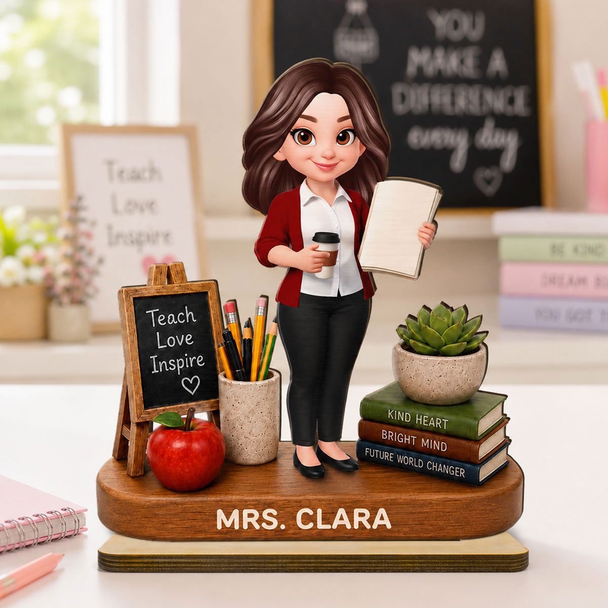 Teacher Things Teach Love Inspire - Personalized 2-Layered Wooden Plaque - Back To School Gift For Teacher, Classroom Decor