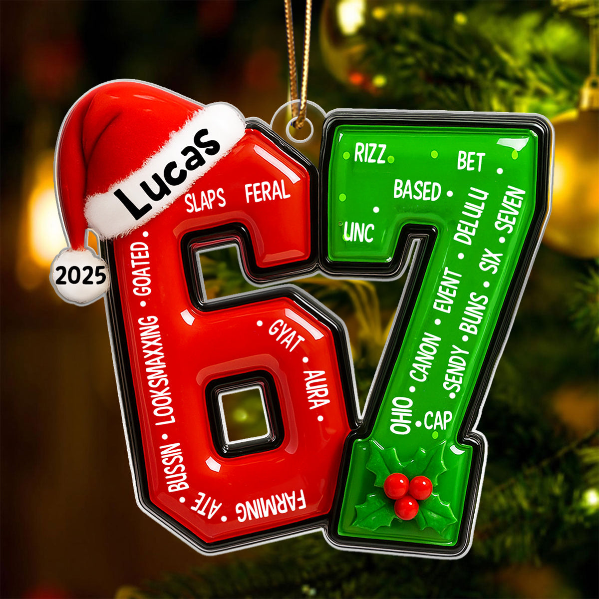 Funny Teen Slang Ornament 67 - Personalized Acrylic Ornament - Custom Name Christmas Ornament for Teens, Gen Z Meme Ornament, Cool Boy Gift, 2025 Trend Ornament