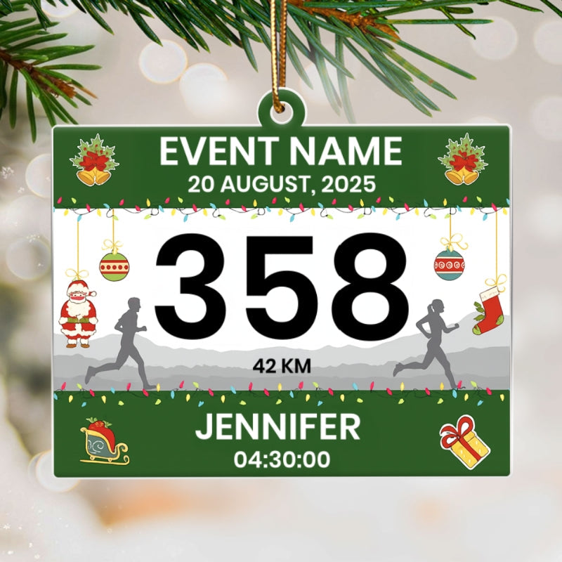 Custom Race Bib Cross Country Marathon - Personalized Acrylic Ornament - Christmas Gift for Marathon Runner, Marathon Lover