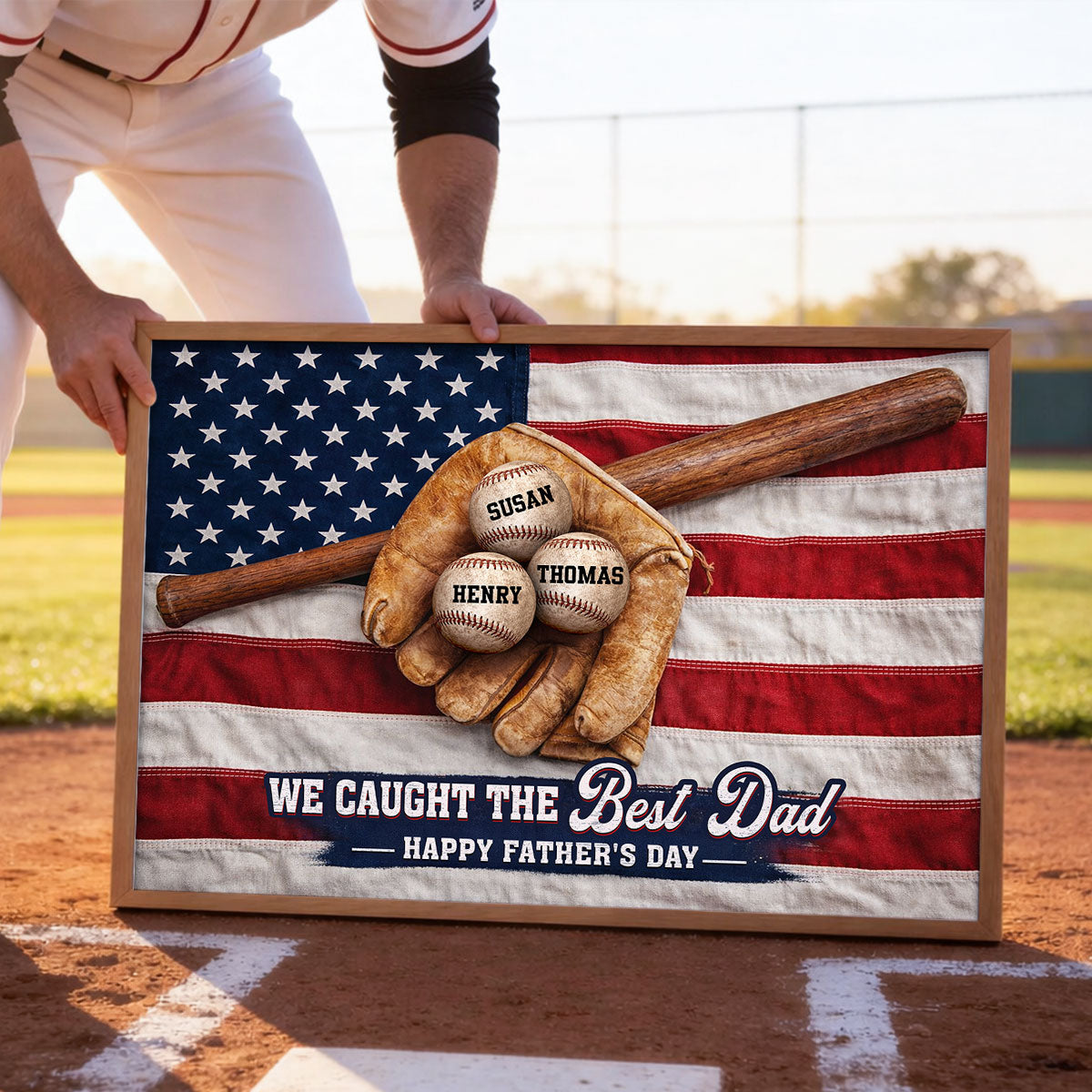 Baseball Nation Flag We Caught The Best Dad - Personalized Poster - Father's Day Gift for Dad, Husband