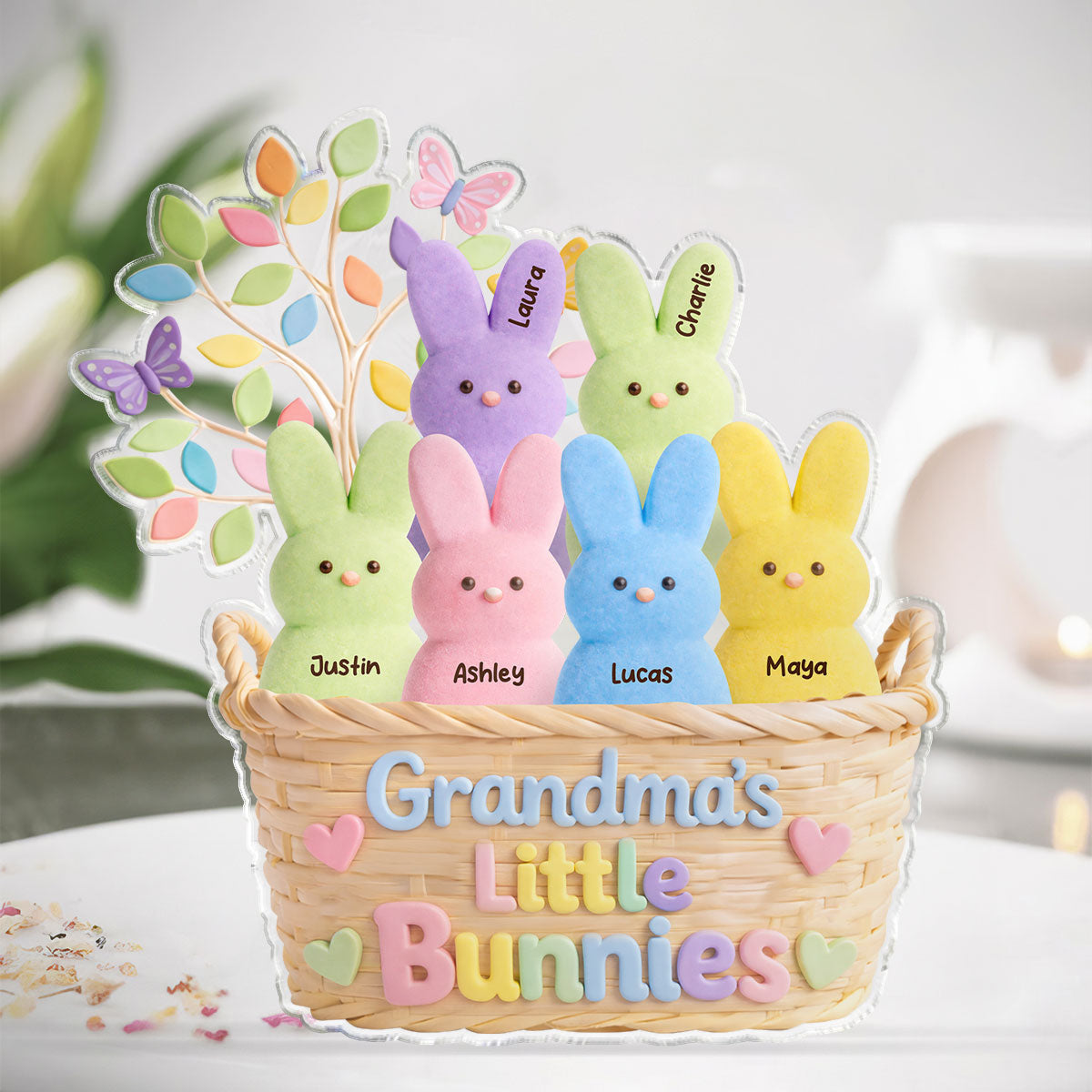 Grandma's Peeps Easter Basket - Personalized Acrylic Block Plaque - Gift For Grandma, Easter Home Decoration