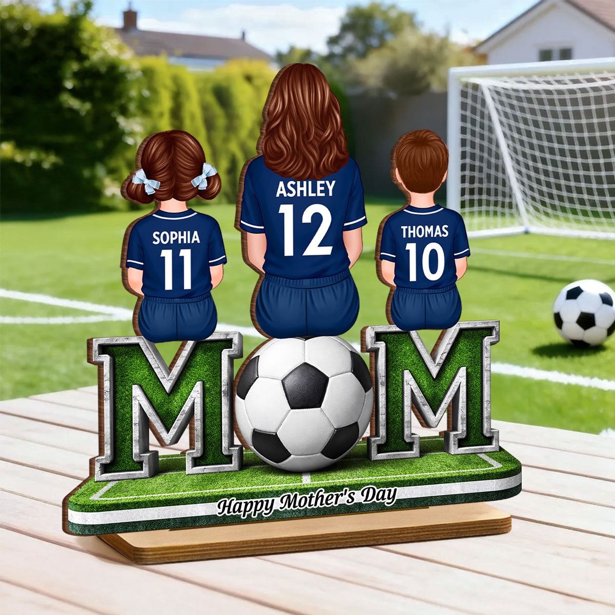 Soccer Mom And Kids Sitting Together - Personalized 2-Layered Wooden Plaque - Heartfelt Gift For Soccer Mom, Gift For Wife