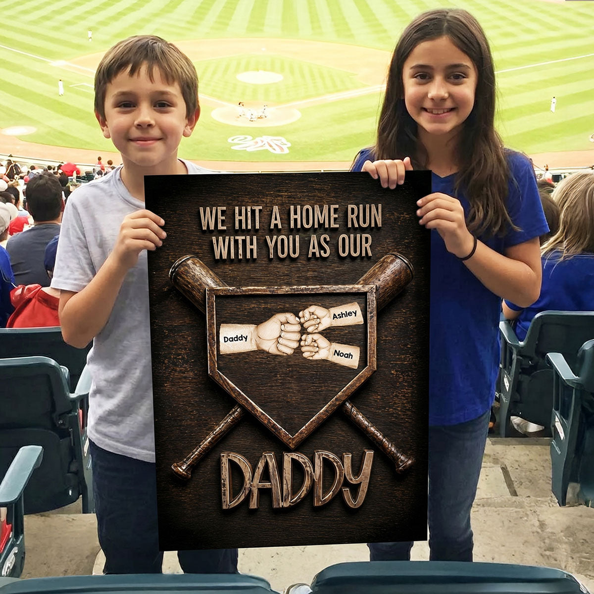 We Hit a Home Run with You as Our Daddy - Personalized Poster - Father's Day Gift for Baseball Dad, Husband