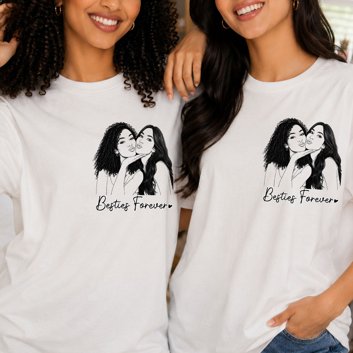 Sketch Style Besties Forever Custom Photo - Personalized Shirt - Birthday Gift, Gift For Best Friends