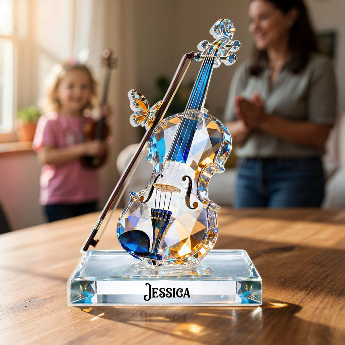 Violin Music Crystal Effect - Personalized Acrylic Block Plaque - Unique Gift For Violinist