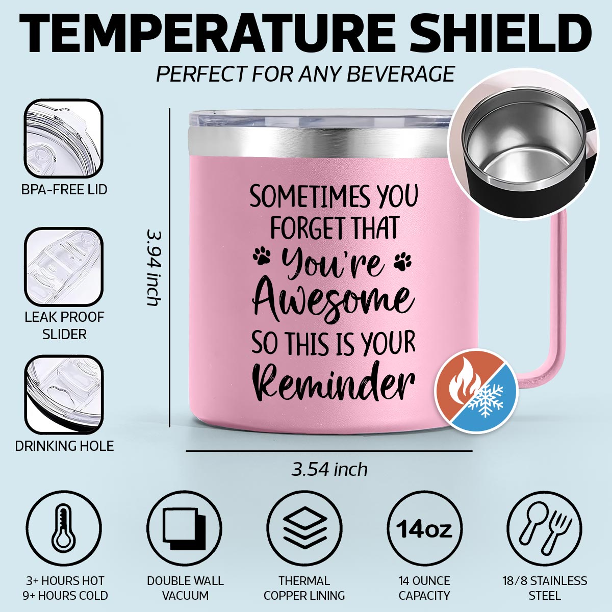 Sometimes You Forget That You're Awesome Dog Mom - Personalized Stainless Steel Tumbler with Handle - Mother's Day Gift For Dog Lovers