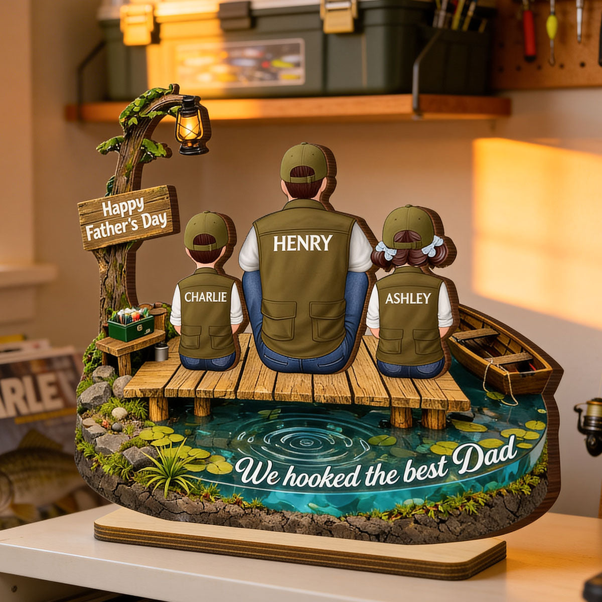 We Hooked The Best Dad Fishing - Personalized 2-Layered Wooden Plaque - Heartfelt Gift For Dad, Gift For Husband