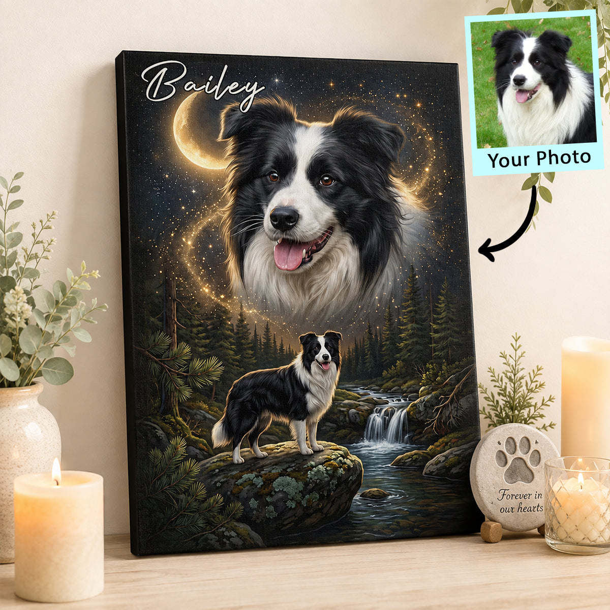 Dog Howling to the Moon - Personalized Canvas - Gift for Dog, Cat Lovers, Pet Memorial Gift